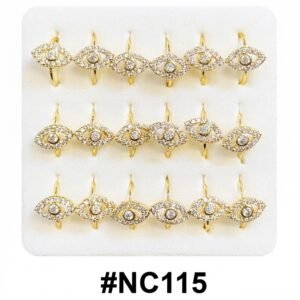 Nose Ring Eye with Stones showcasing elegant eye-shaped designs in gold with sparkling stones.
