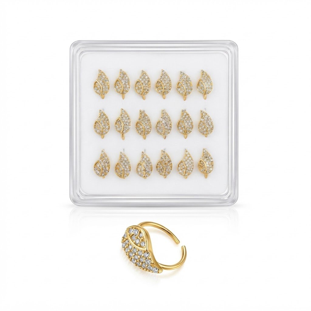 Nose Ring Leaf with sparkling crystals in a unique leaf design