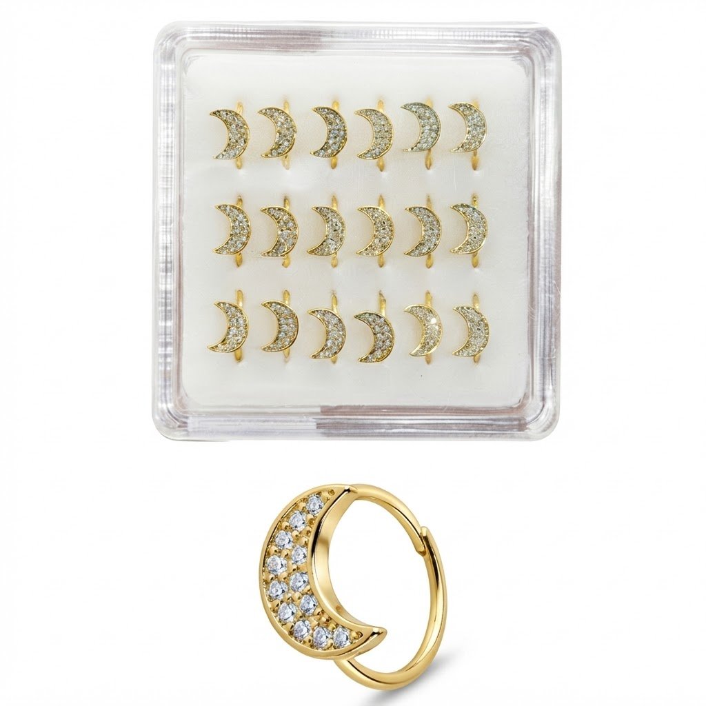 Moon Shape Nose Ring with sparkling stones in gold