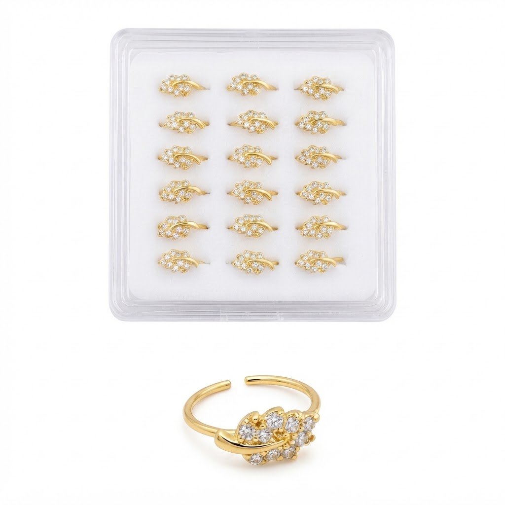 Gold Grape Leaf Shape Nose Rings with Crystals