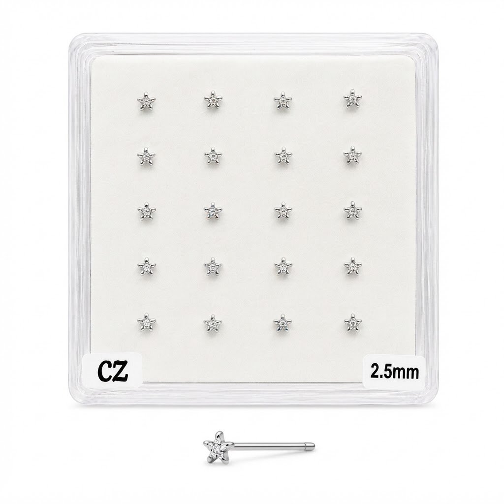 Fancy star shape silver nose stud 2.5mm