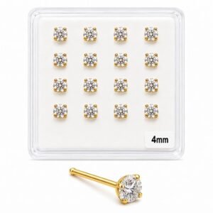 Jumbo Gold Nose Studs with 4mm crystals in a pack