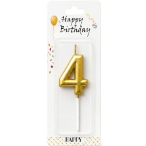 Gold '4' birthday candle for cake decoration