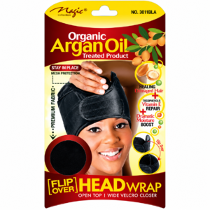 Organic Argan Oil Treated Flip Over Head Wrap Black #3011BLA