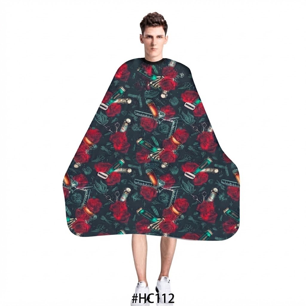 Barber Cape with Red/Green Pattern for Professional Use #HC112
