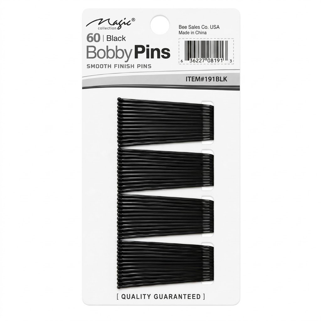 Magic Collection 60 Black Bobby Pins for Hair Styling