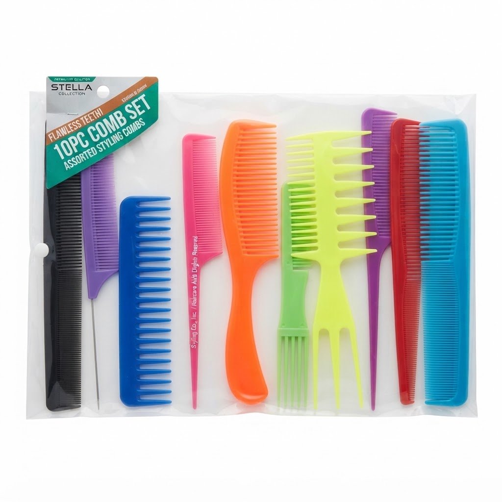10-piece hair comb set in assorted colours