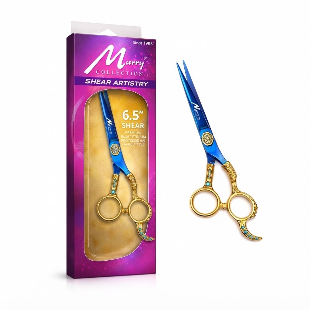 Murry Collection Professional Fancy Razor Scissor 6.5" in Blue Titanium