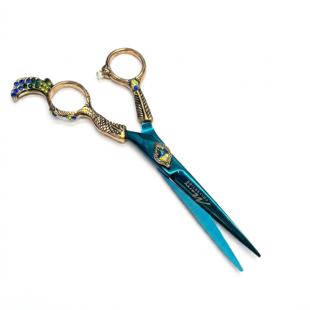 Professional Fancy Razor Scissors in Blue and Gold