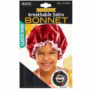 Magic Collection Kids Breathable Satin Bonnet in Red with Elastic Band