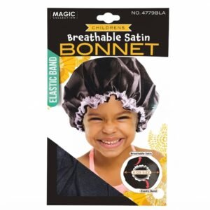 Magic Collection Kids Satin Bonnet in Black with Elastic Band
