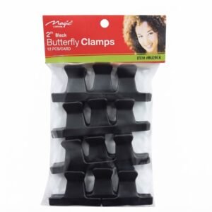 Black 2-inch butterfly clamps for secure hair styling