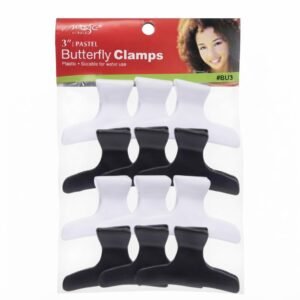 3-inch butterfly clamps in white and black for secure hair styling
