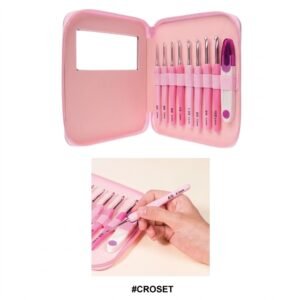 Croshet Needle Set in Pink with 9 different needle sizes