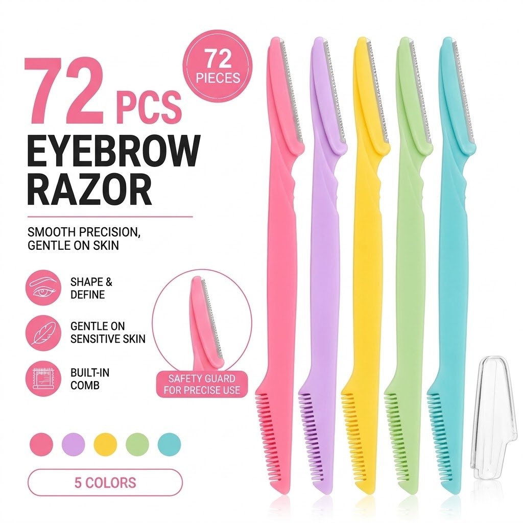 Eyebrow razor with comb jar in assorted colors for precise grooming