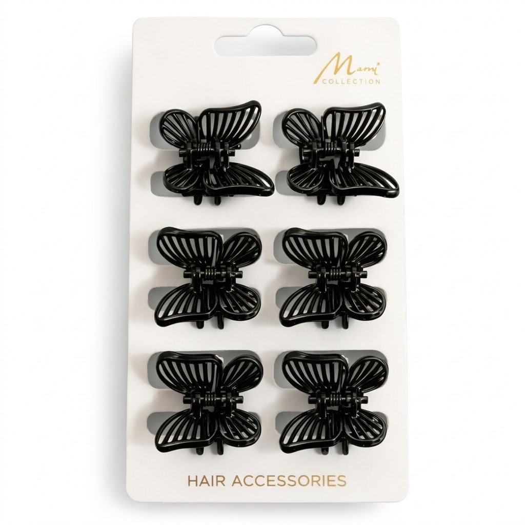 Small black butterfly hair clips in a pack of six from Murry Collection