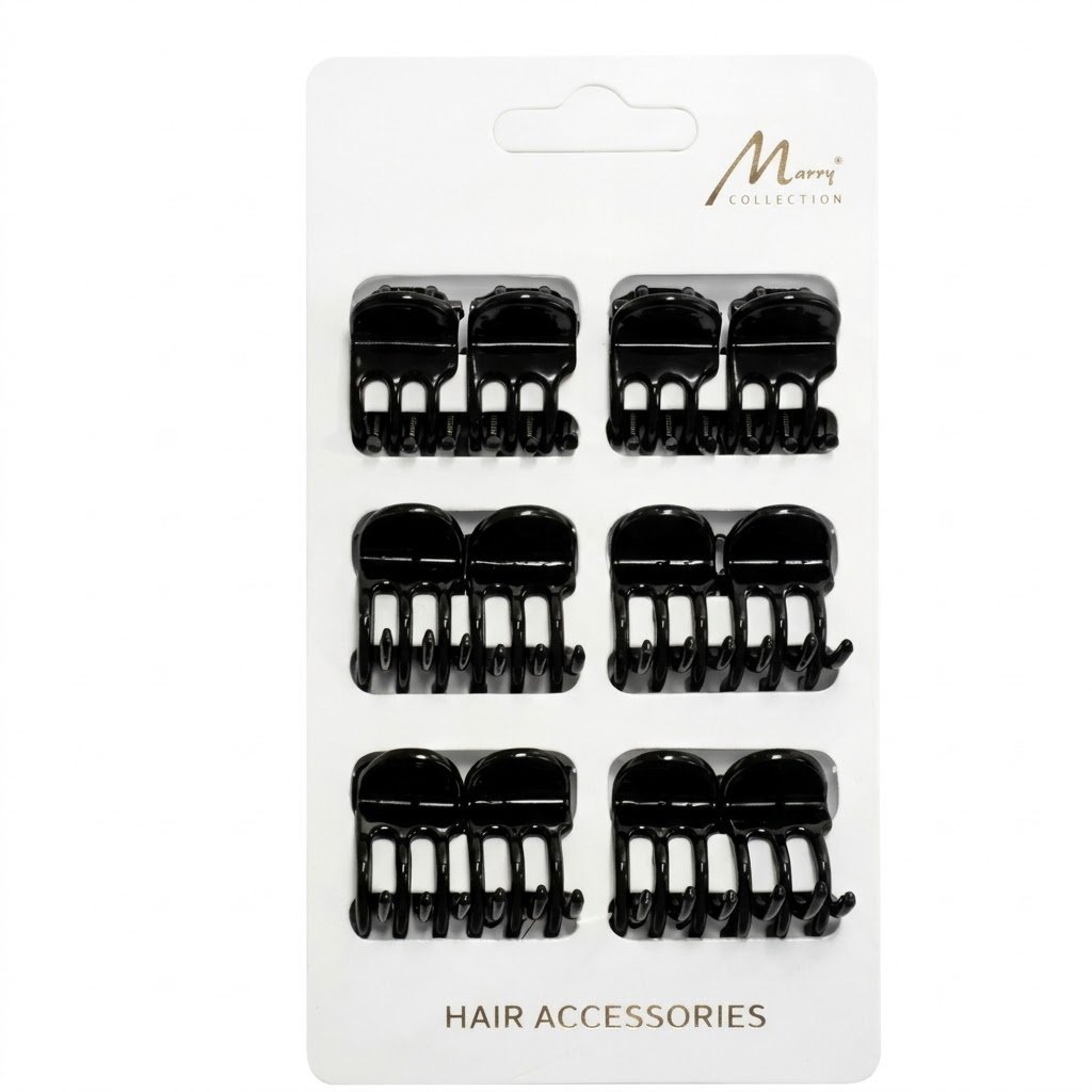 Pack of 12 tiny black hair clips from Murry Collection