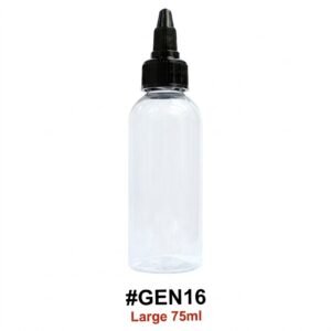 Clear plastic nozzle bottle with black cap, 75ml size