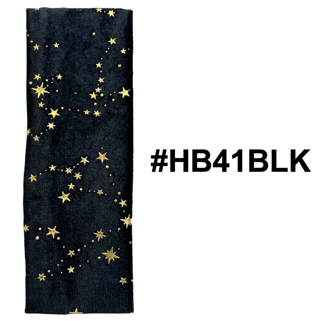 Black velvet headband with gold star accents
