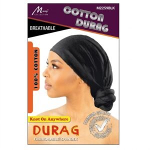 Black cotton durag for women, breathable and comfortable.