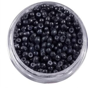 Black nano rings for hair extensions in a clear container