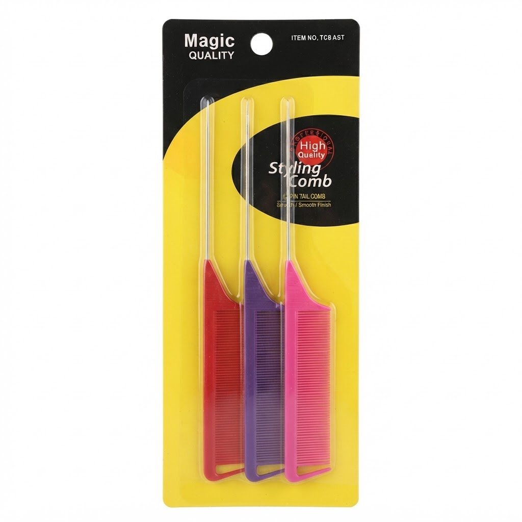 Magic Quality Pin Tail Comb 3pc Set with Smooth Finish in Assorted Colours