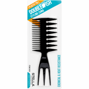 Stella Double Fish Large Styling Comb with Plastic Pik Black Chemical & Heat Resistant with Smooth Finish #2424