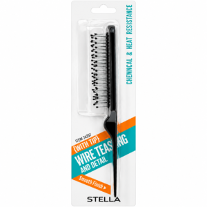 Stella Wire Teasing Wig Brush with Tip Black Smooth Finish for Professional Wig Styling #2425T