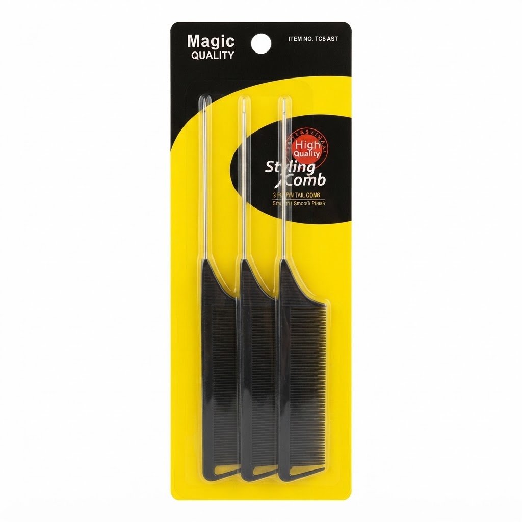 Comb Pin Tail 3Pcs Black By Magic Quality #TC6BLK